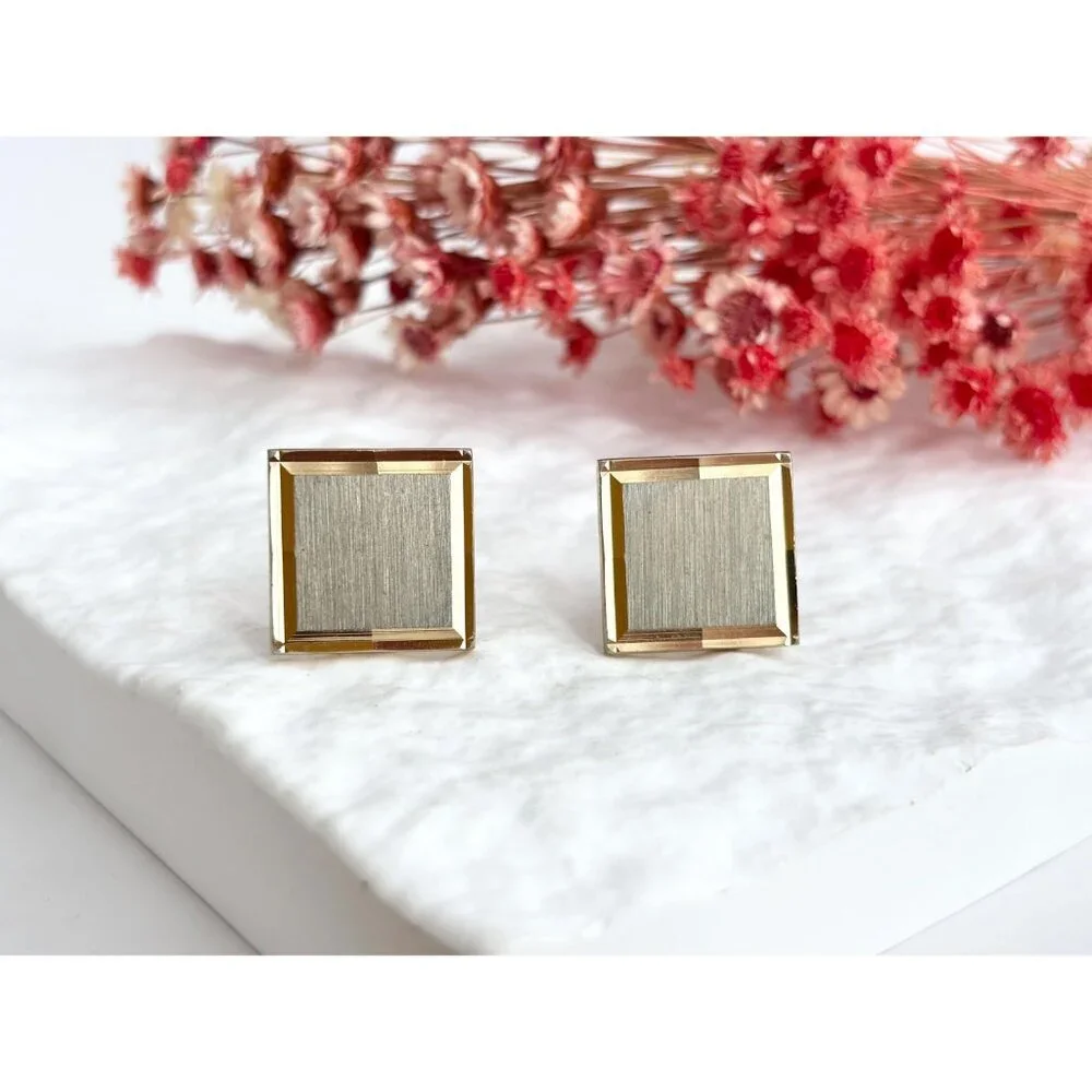 Rectangular Art Deco Inspired Textured 80's Retro Gold Toned Vintage Cuff Links